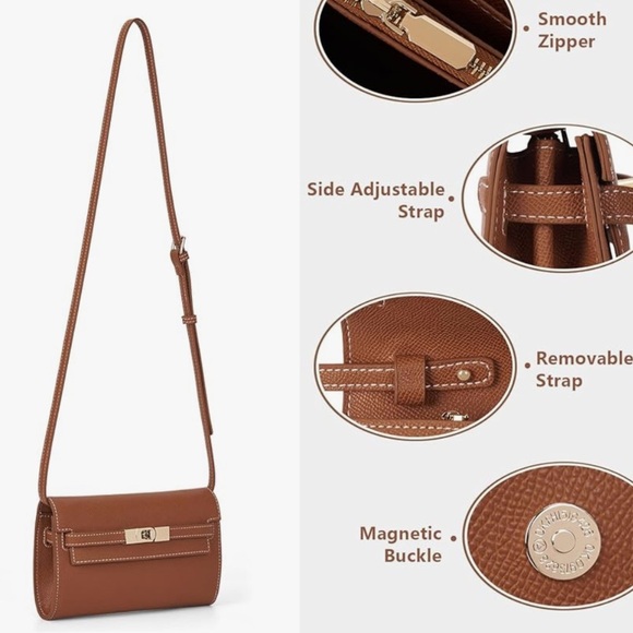 Designer look mini Brown Leather Bag with crossbody strap - Picture 4 of 6